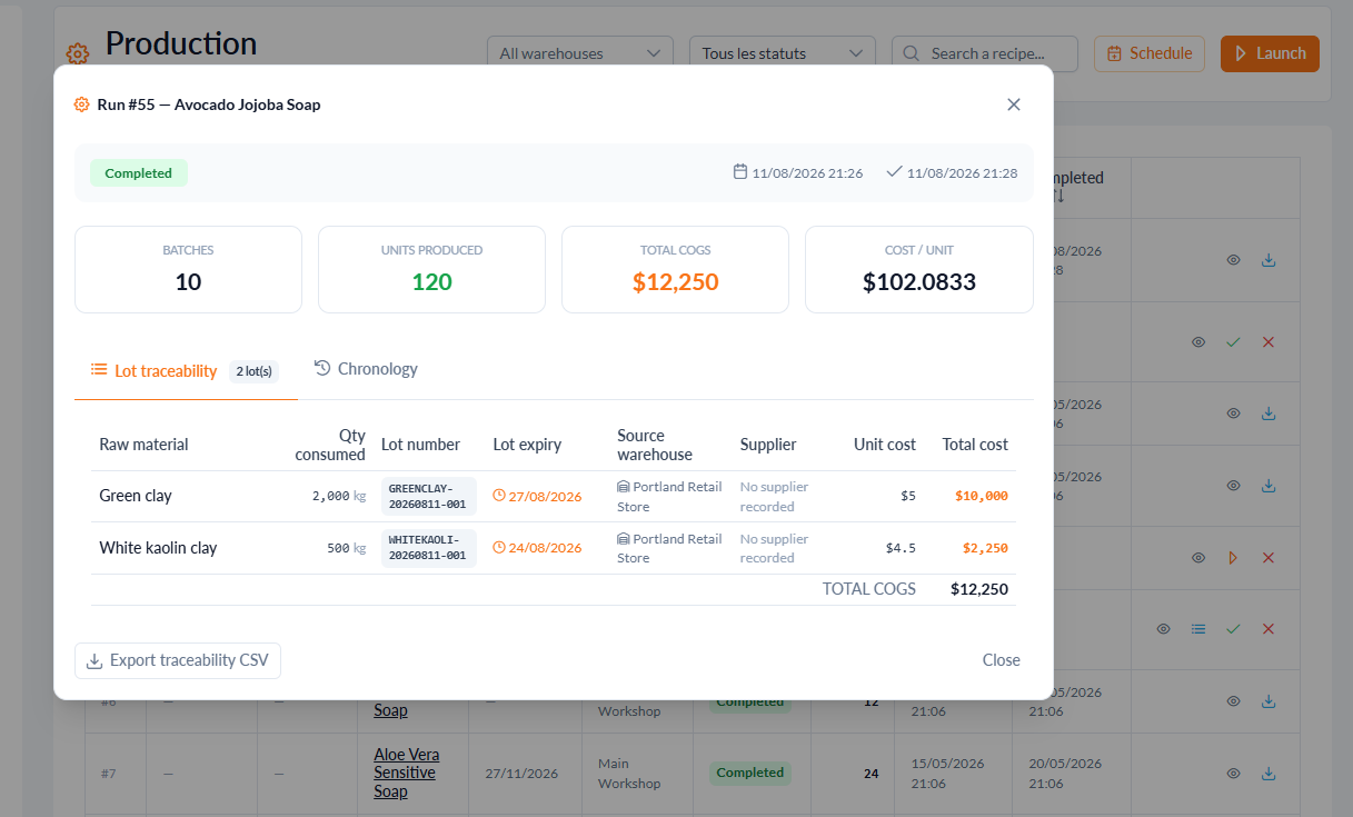 MakerStocks — Raw material batch traceability